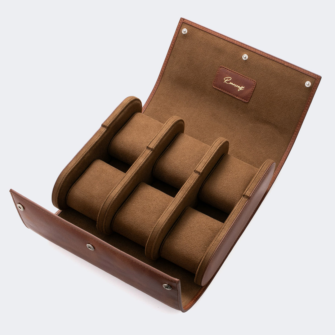 6'lı Deri Saat Kutusu - Tobacco - Watch Roll