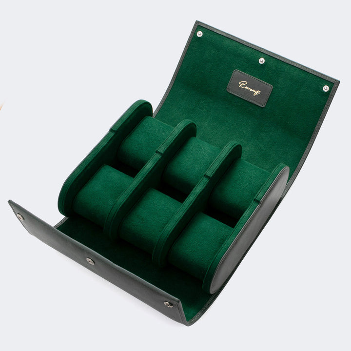 6'lı Deri Saat Kutusu - Zümrüt Yeşil - Watch Roll