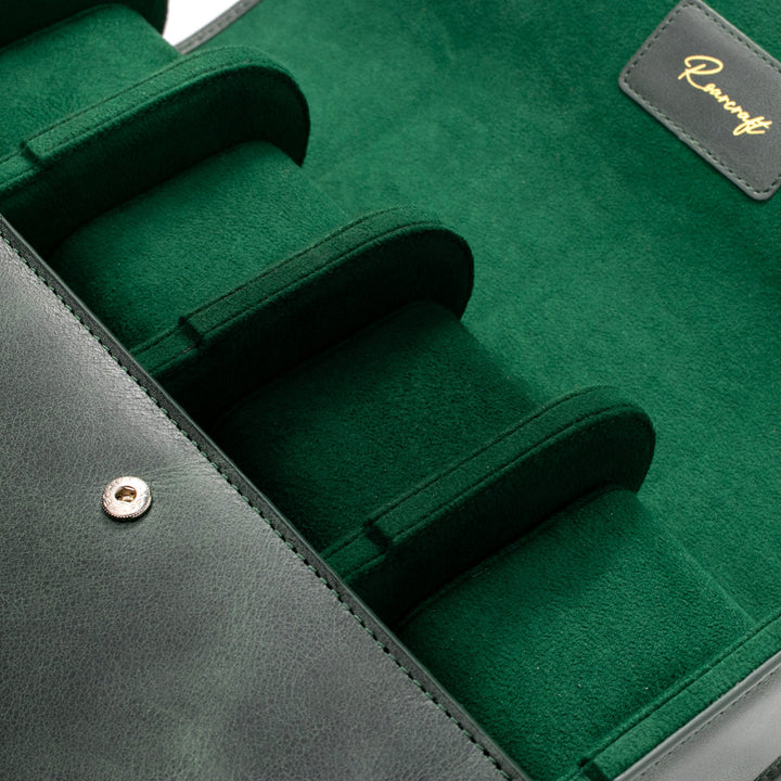 6'lı Deri Saat Kutusu - Zümrüt Yeşil - Watch Roll