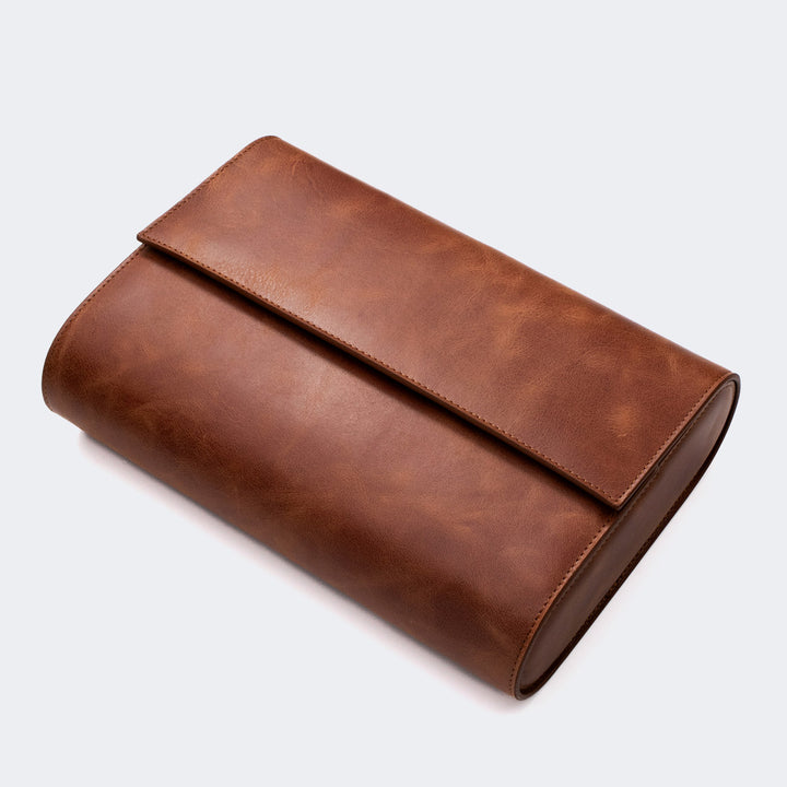 8'li Deri Saat Kutusu - Tobacco - Watch Roll