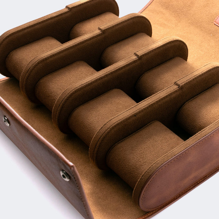 8'li Deri Saat Kutusu - Tobacco - Watch Roll