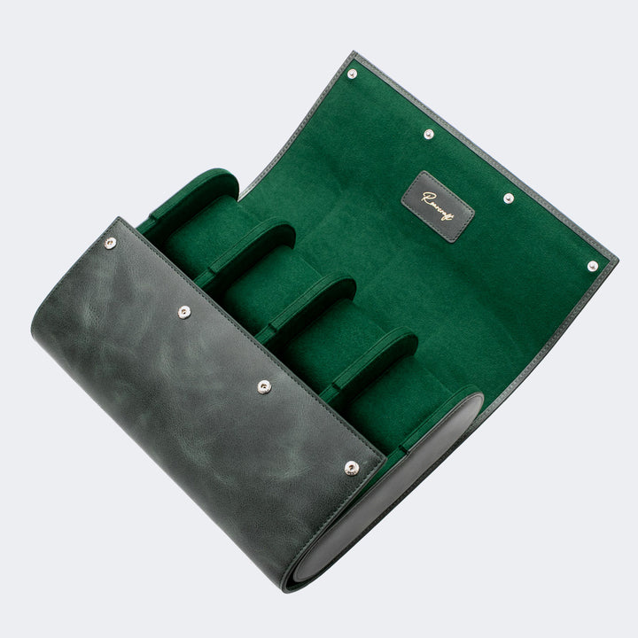 8'li Deri Saat Kutusu - Zümrüt Yeşil - Watch Roll