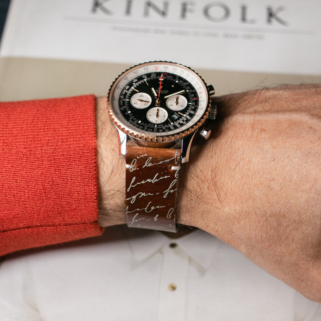 Scritto White - Tek Kat Deri Apple Watch Kordon - Antik Kahve