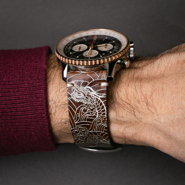 Dragon - Tek Kat Deri Saat Kayışı - Antik Kahve