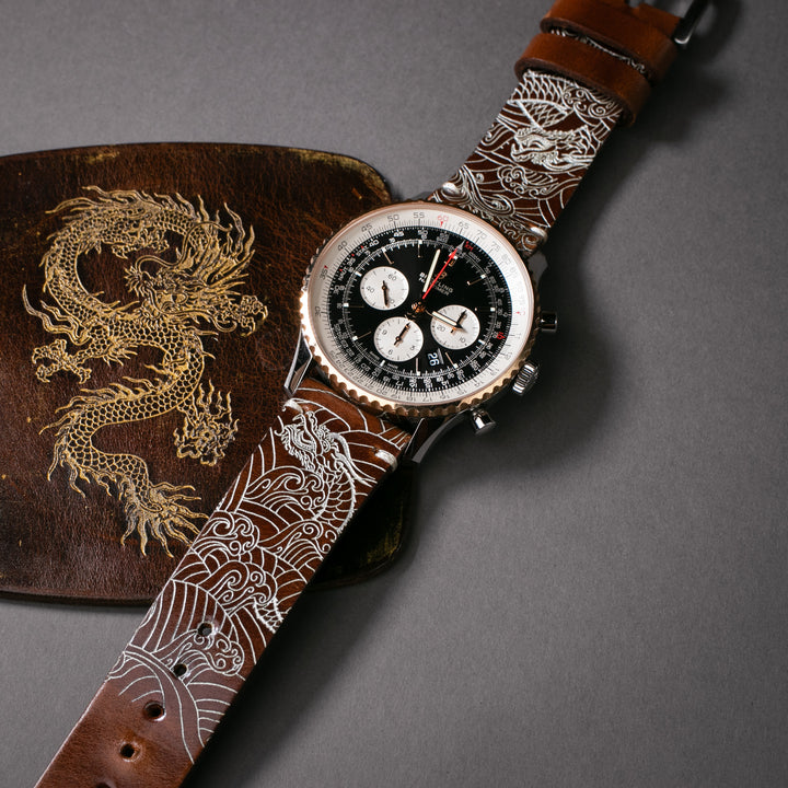 Dragon - Tek Kat Deri Saat Kayışı - Antik Kahve