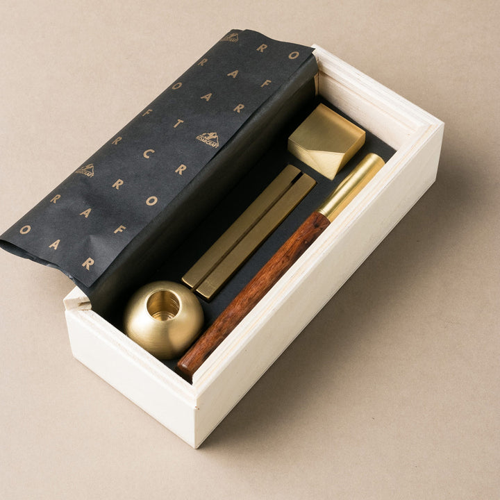 Hediyelik Ahşap Kutulu Pirinç Masaüstü 4'lü Set