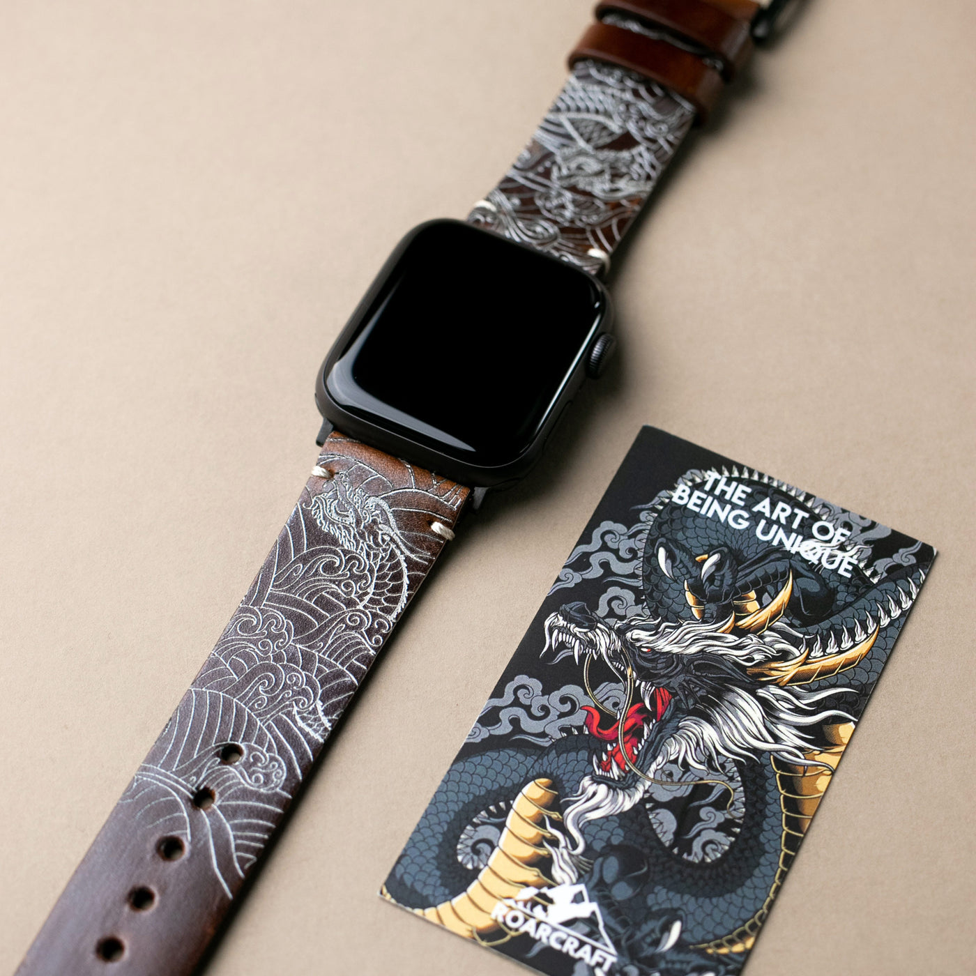 Dragon - Tek Kat Deri Apple Watch Kordon - Antik Kahve - Leather Strap