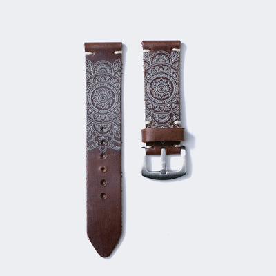 Mandala - Tek Kat Deri Saat Kayışı - Antik Kahve - Leather Strap