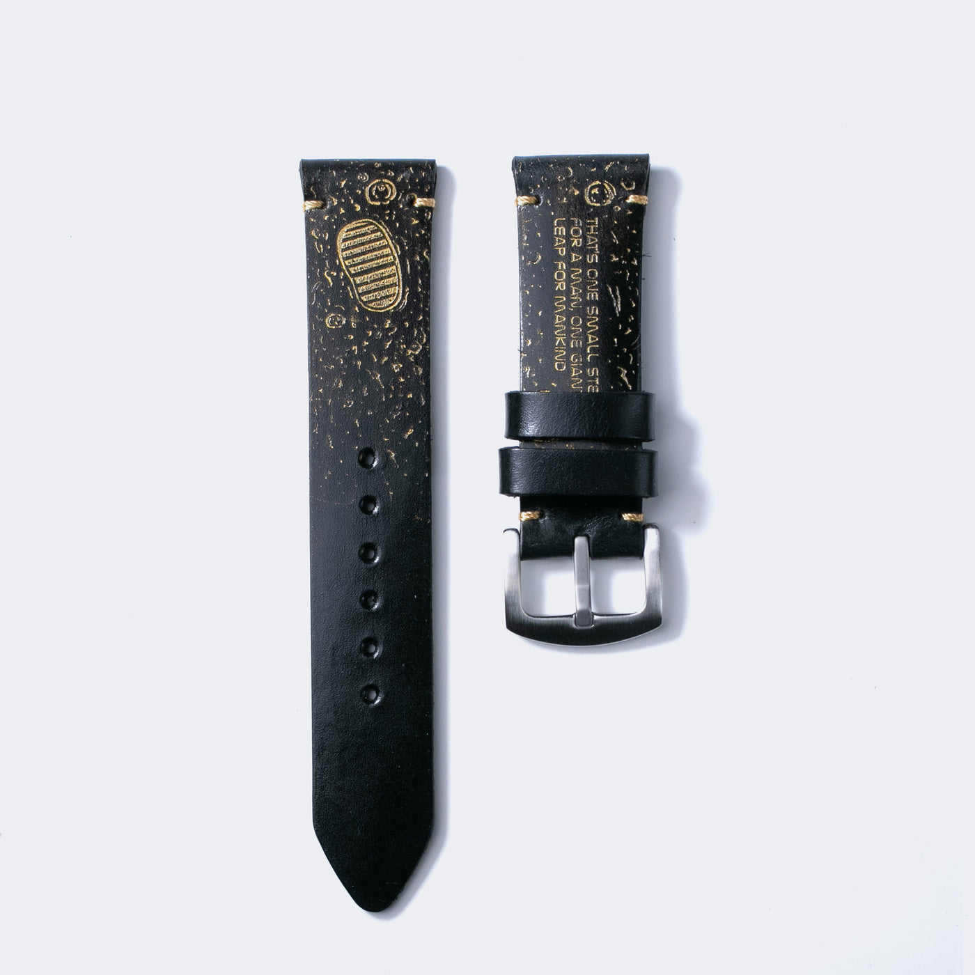 Gold Moon - Tek Kat Deri Saat Kayışı - Siyah - Leather Strap