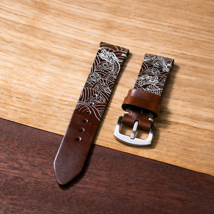 Dragon - Tek Kat Deri Saat Kayışı - Antik Kahve - Leather Strap
