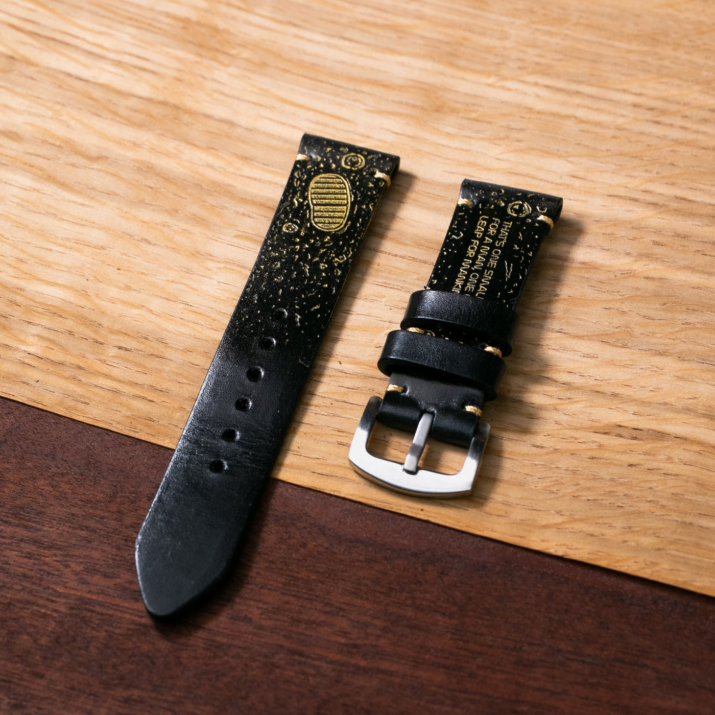 Gold Moon - Tek Kat Deri Saat Kayışı - Siyah - Leather Strap