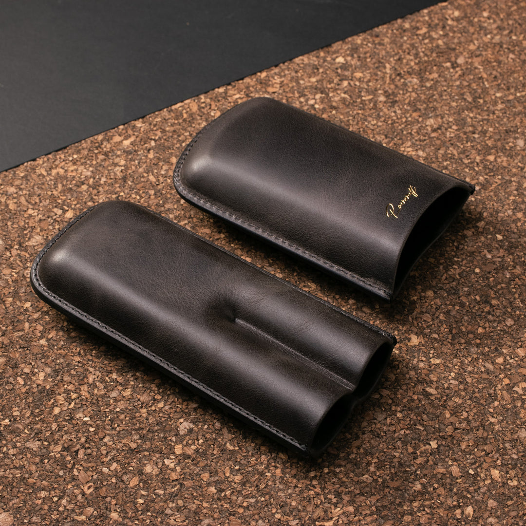 İkili Deri Puro Kılıfı - Antrasit