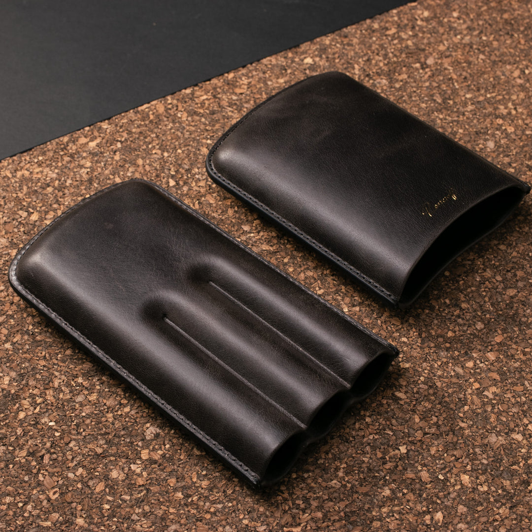 Üçlü Deri Puro Kılıfı - Antrasit