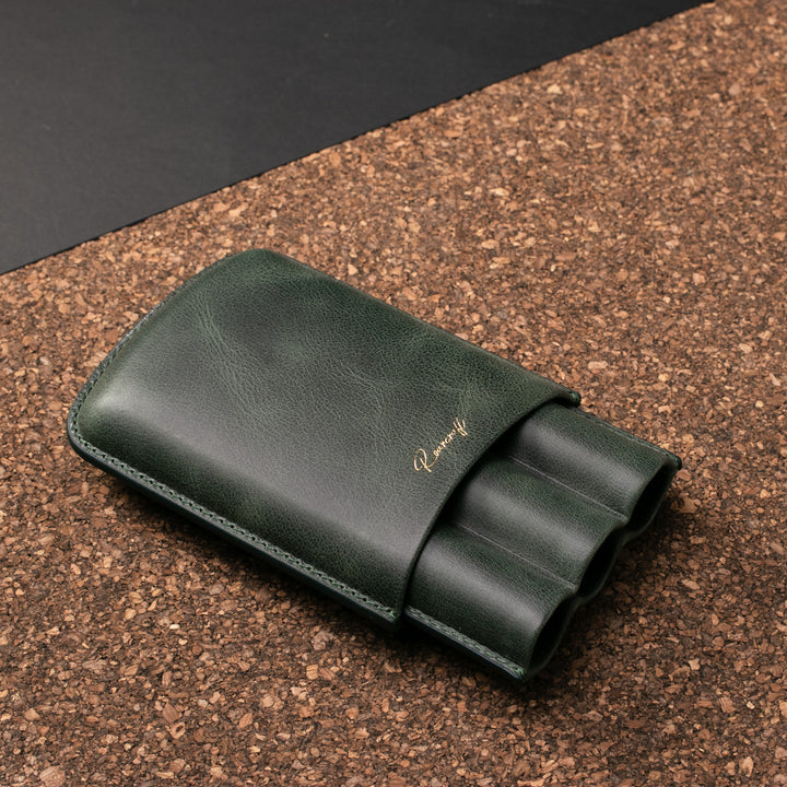 Üçlü Deri Puro Kılıfı - Yeşil