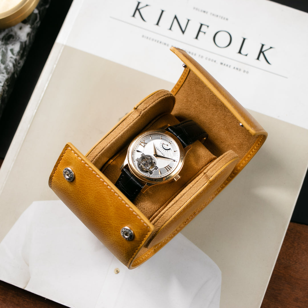 Tekli Deri Saat Kutusu - Balkabağı - Watch Roll - Aksesuar