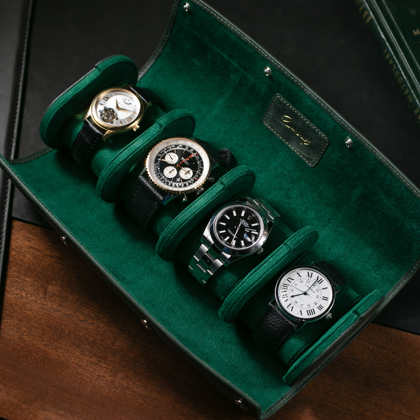 Dörtlü Deri Saat Kutusu - Zümrüt Yeşil - Watch Roll - Aksesuar