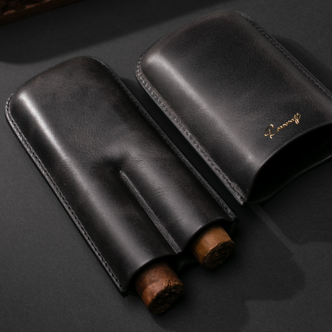 İkili Deri Puro Kılıfı - Antrasit