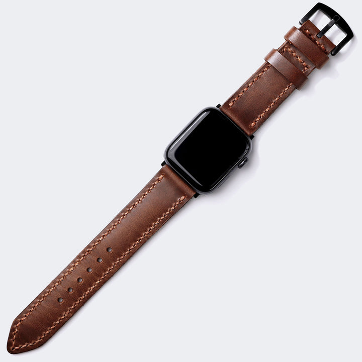 Çift Kat Deri Apple Watch Kayışı - Antik Kahve