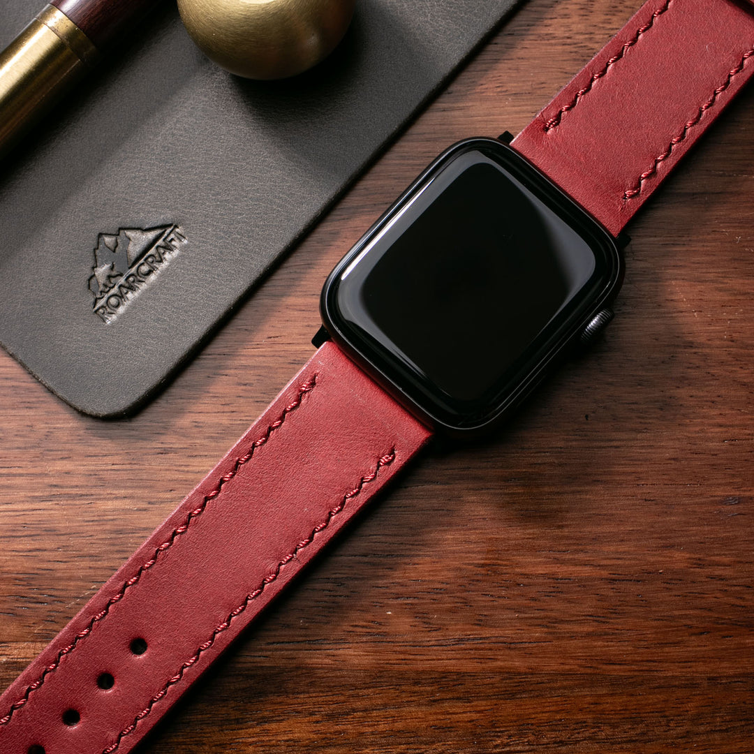 Pueblo Çift Katlı Deri Saat Kayışı - Coral Red