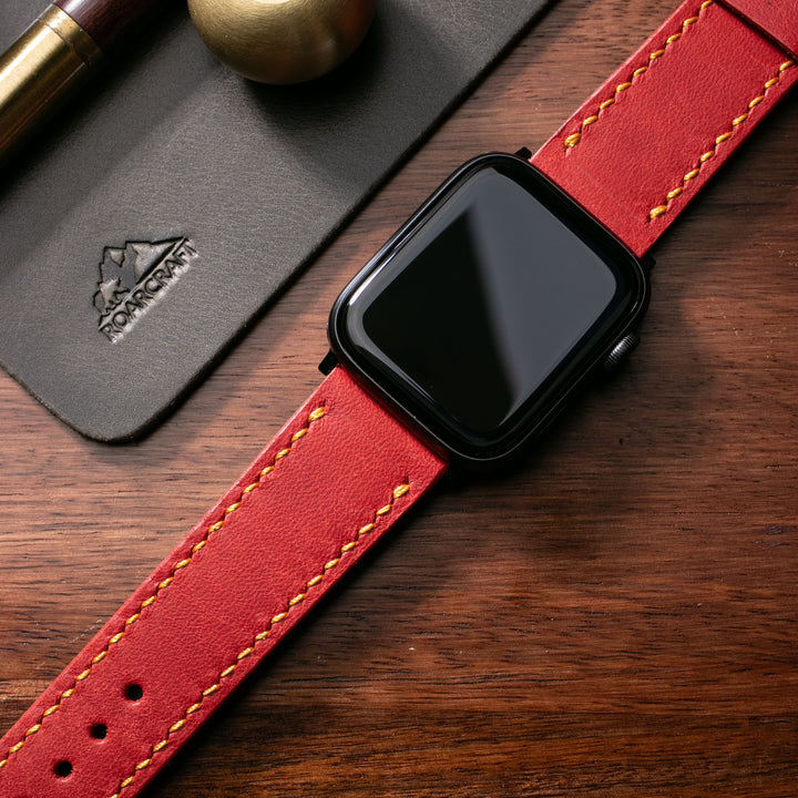 Pueblo Çift Katlı Deri Saat Kayışı - Flame Red