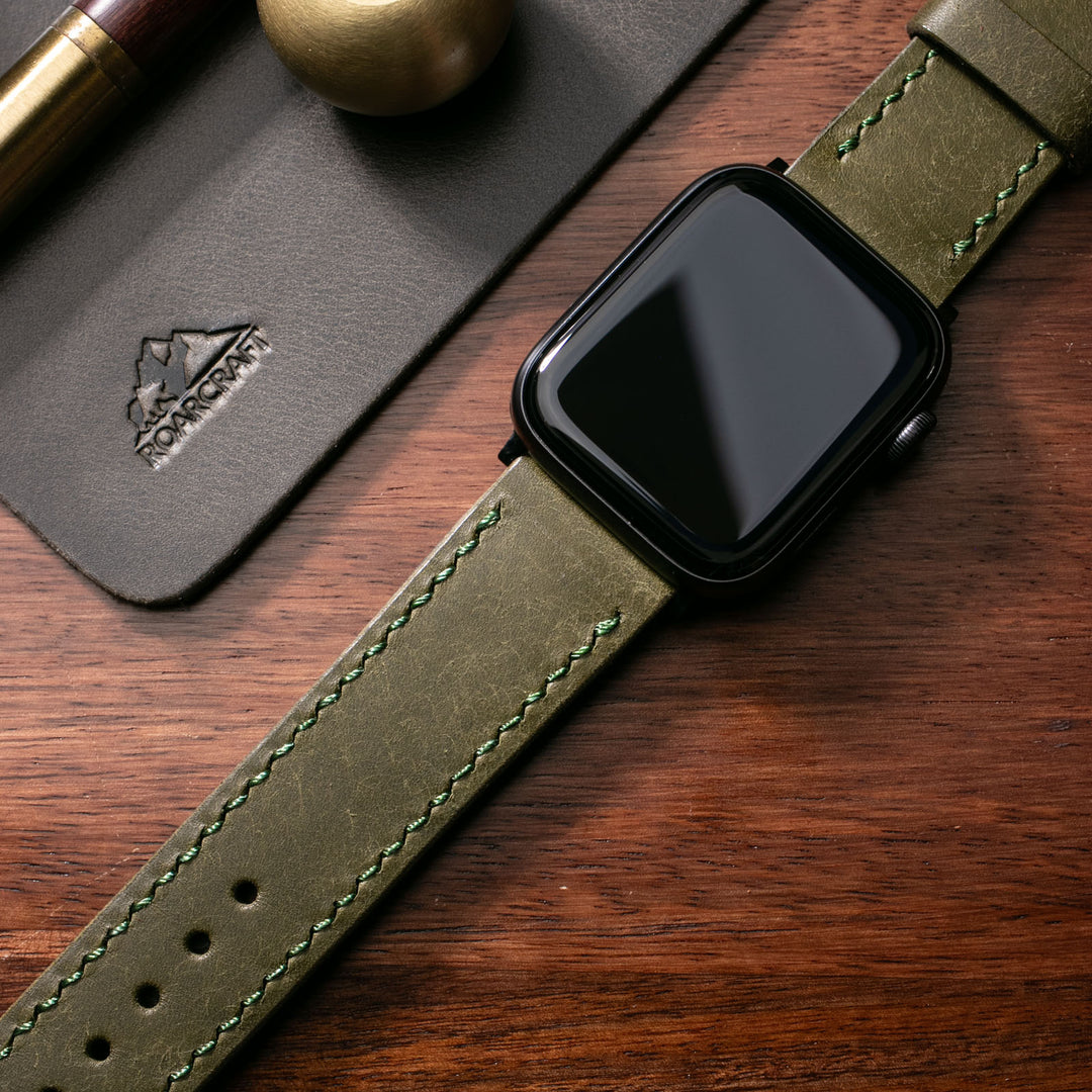 Pueblo Çift Katlı Deri Saat Kayışı - Zeytin Yeşili