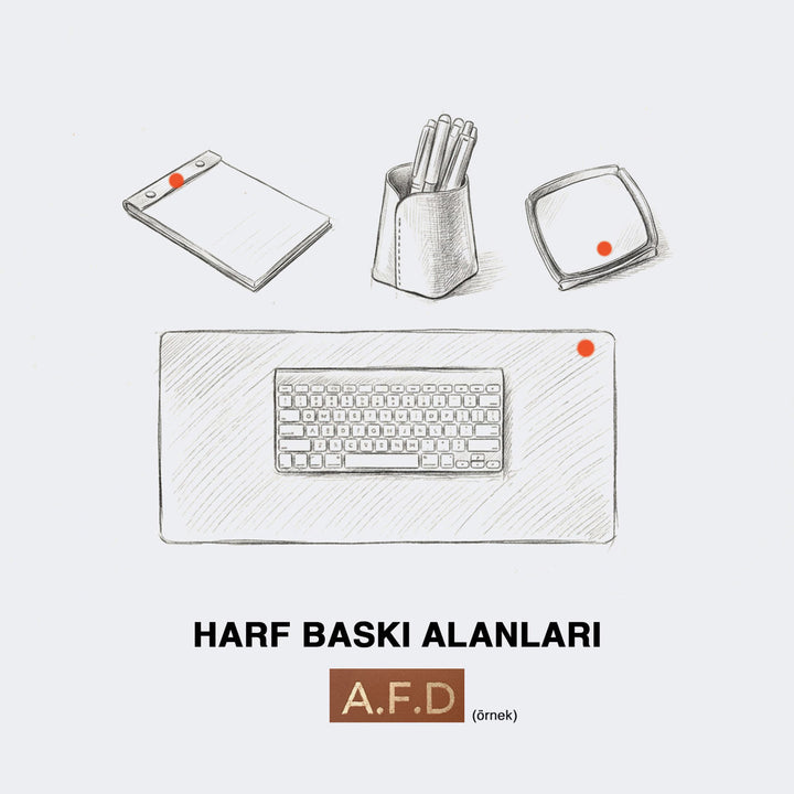 Yönetici Deri Ofis Seti, kişiselleştirme alanı ve isim baskısı seçenekleri