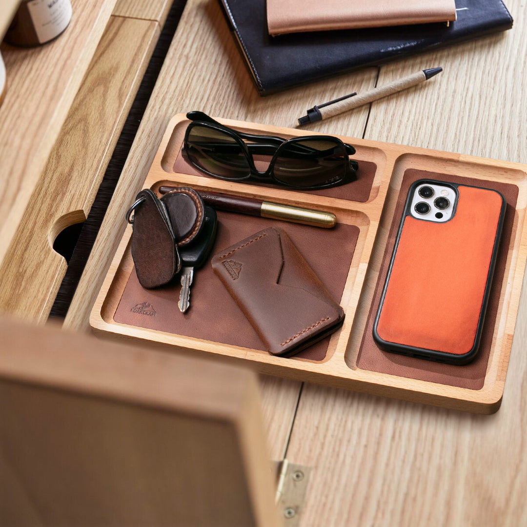 Deri Tabanlı Ahşap Tepsi