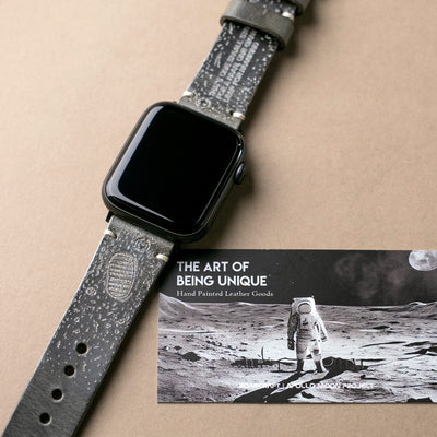 Silver Moon - Tek Kat Deri Apple Watch Kordon - Antik Gri - Leather Strap