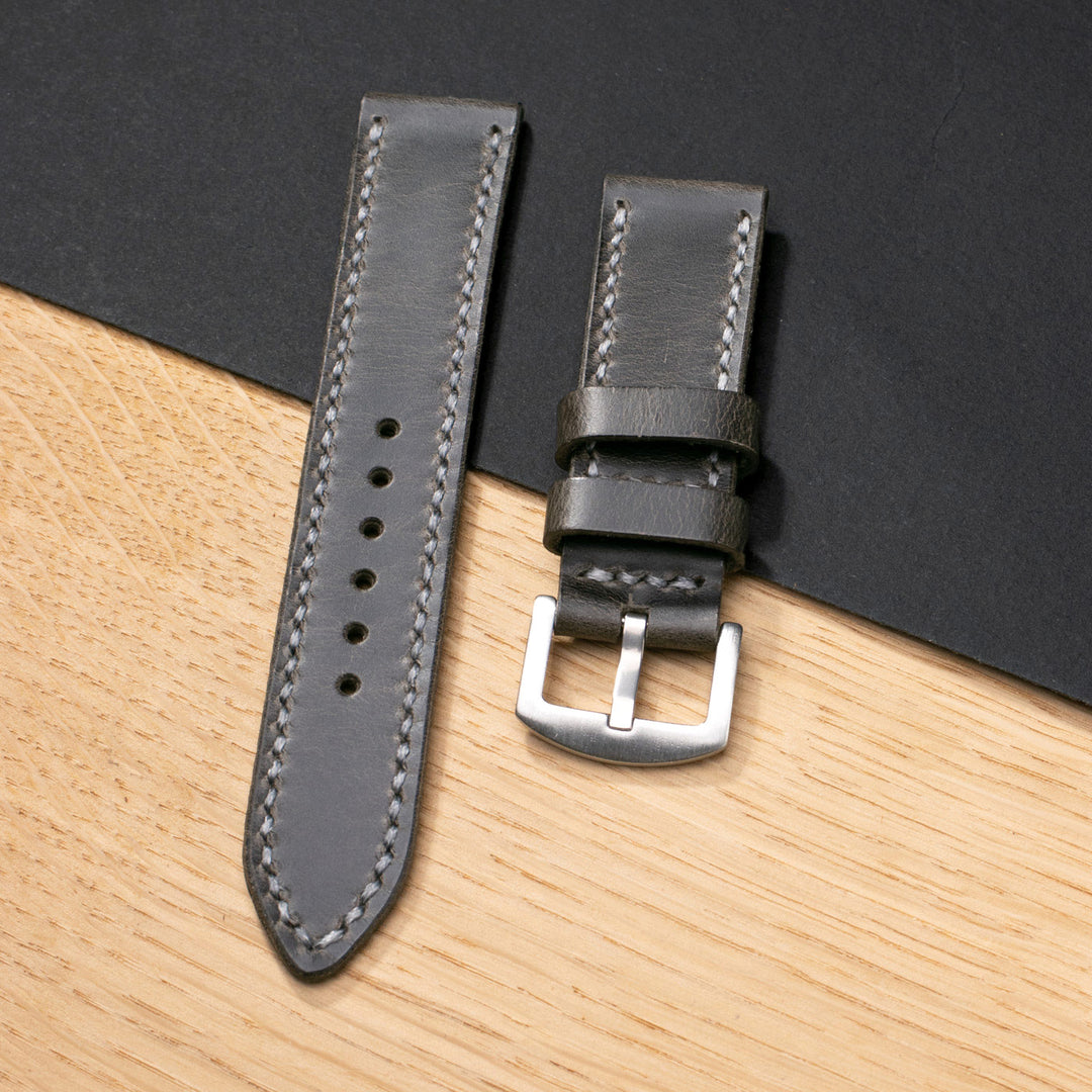 Çift Katlı Deri Saat Kayışı - Antik Gri