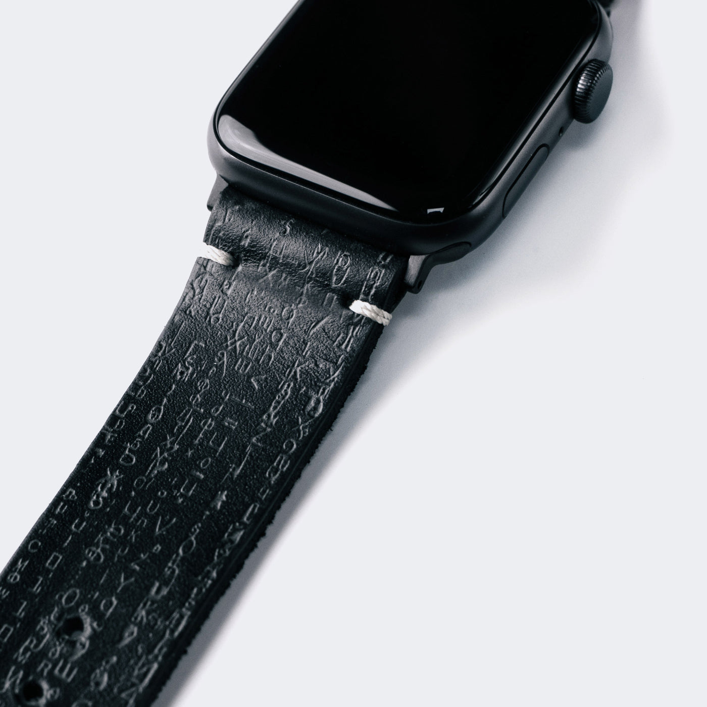 Matrix Fosforlu - Tek Kat Deri Apple Watch Kordon - Siyah - Leather Strap