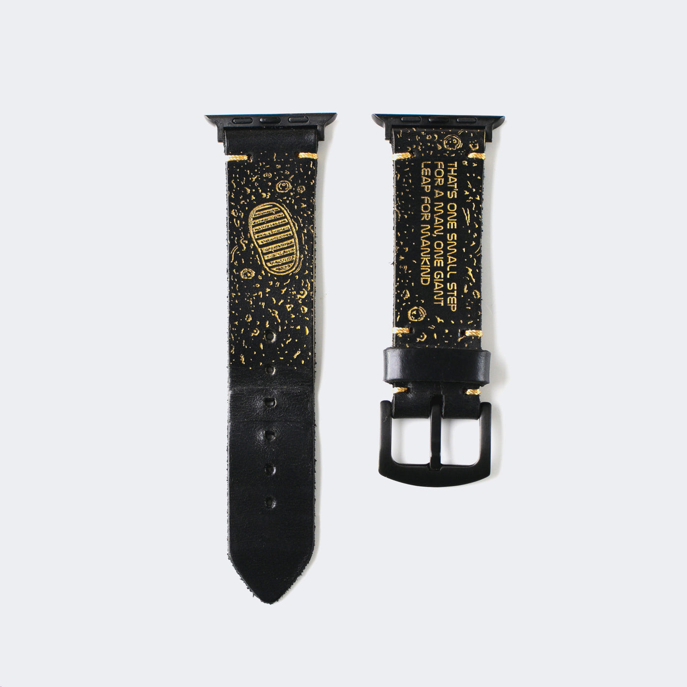 Gold Moon - Tek Kat Deri Apple Watch Kordon - Siyah - Leather Strap