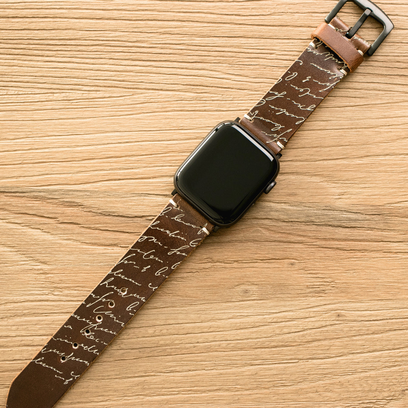 Scritto White - Tek Kat Deri Apple Watch Kordon - Antik Kahve - Leather Strap