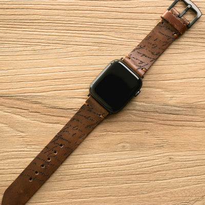Scritto Black - Tek Kat Deri Apple Watch Kordon - Antik Kahve - Leather Strap