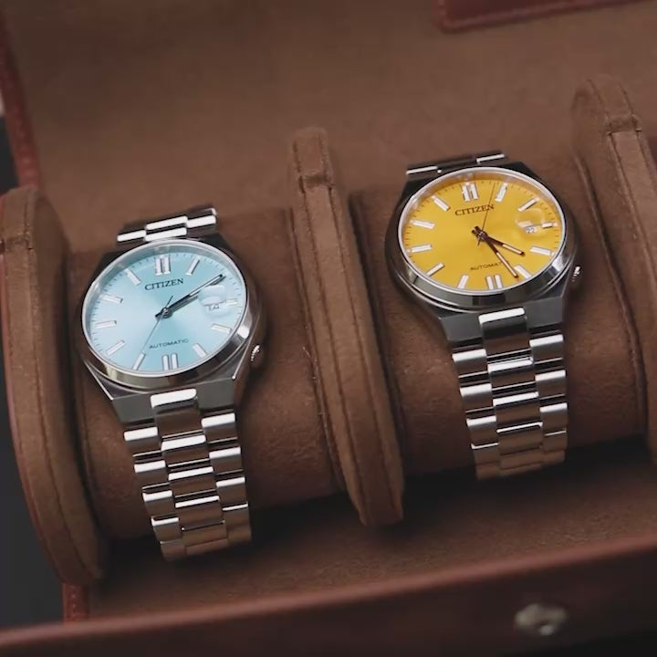 Dörtlü Deri Saat Kutusu - Mavi - Watch Roll