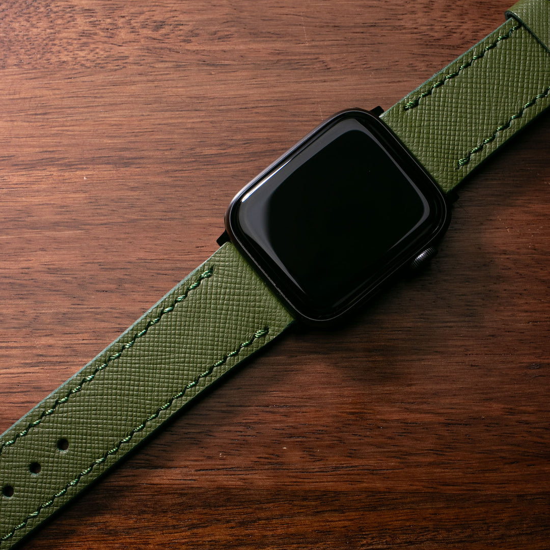 Saffiano Asker Yeşili Deri Apple Watch Kayış