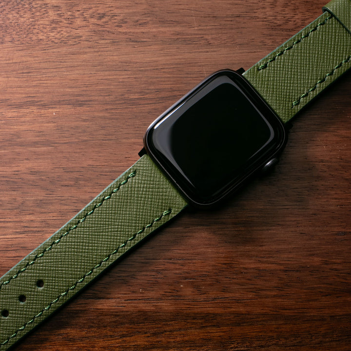 Saffiano Asker Yeşili Deri Apple Watch Kayış
