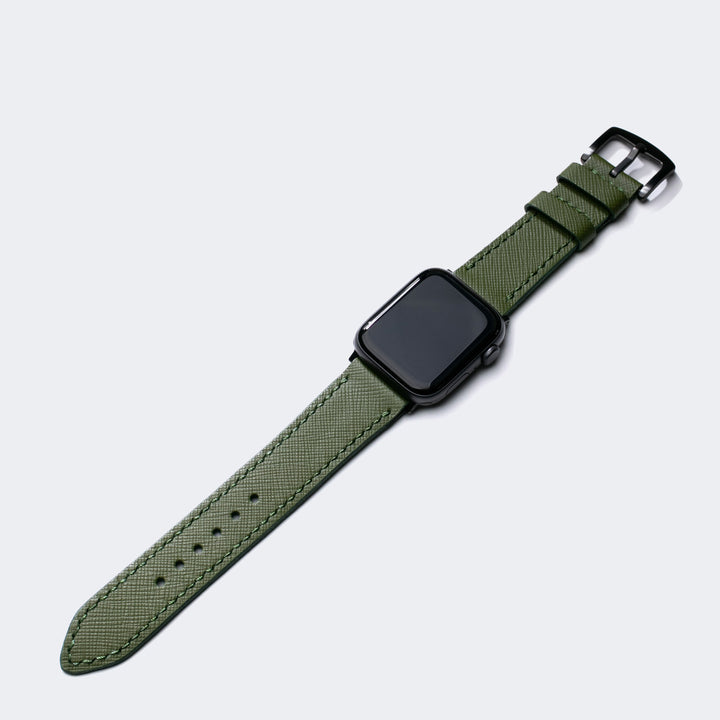 Saffiano Asker Yeşili Deri Apple Watch Kayış