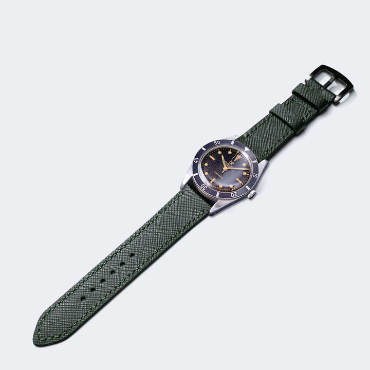 Saffiano Koyu Yeşil Deri Saat Kayışı