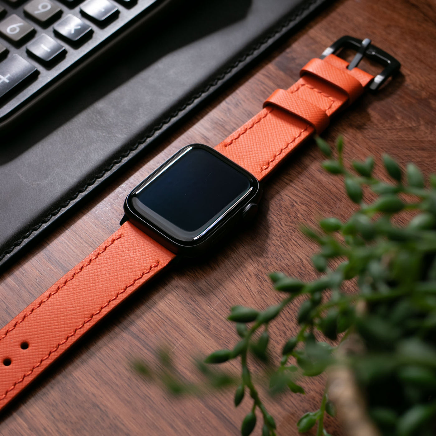 Saffiano Orange Deri Apple Watch Kayış