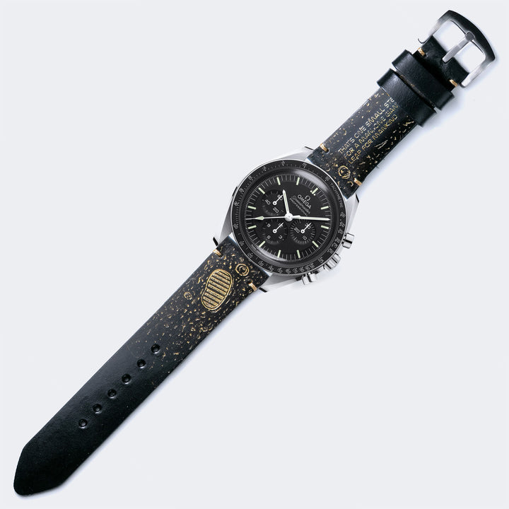 Gold Moon - Tek Kat Deri Saat Kayışı - Siyah