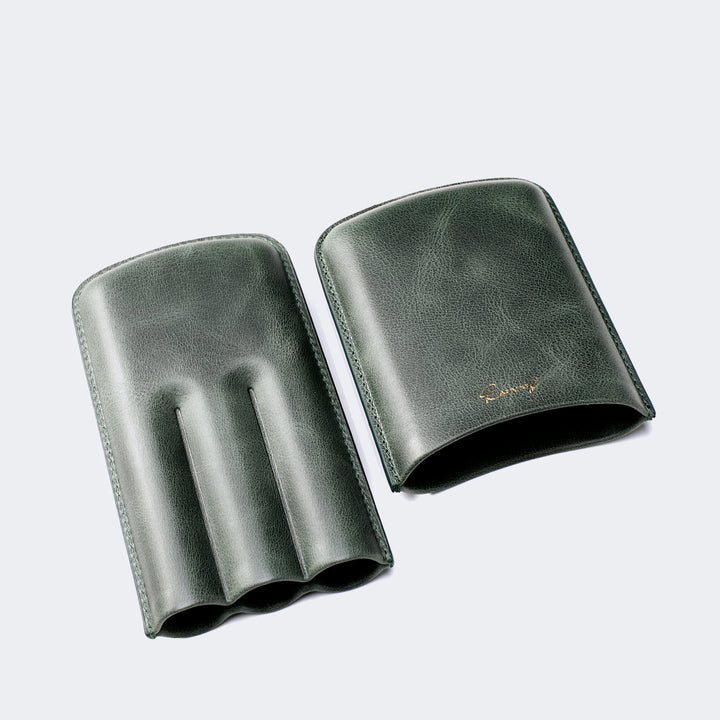 Üçlü Deri Puro Kılıfı - Yeşil