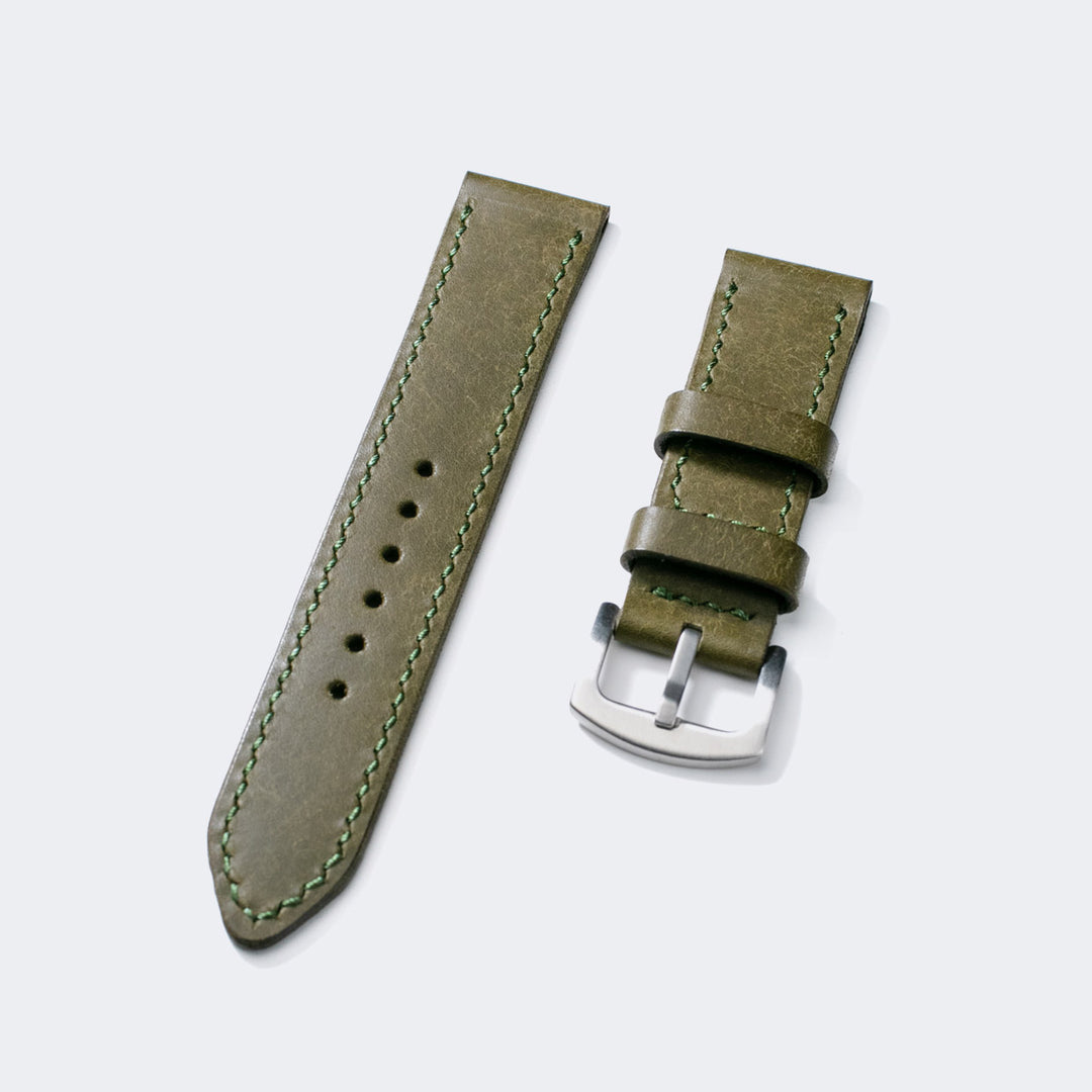 Pueblo Çift Katlı Deri Saat Kayışı - Zeytin Yeşili