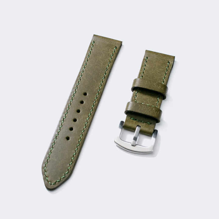Pueblo Çift Katlı Deri Saat Kayışı - Zeytin Yeşili