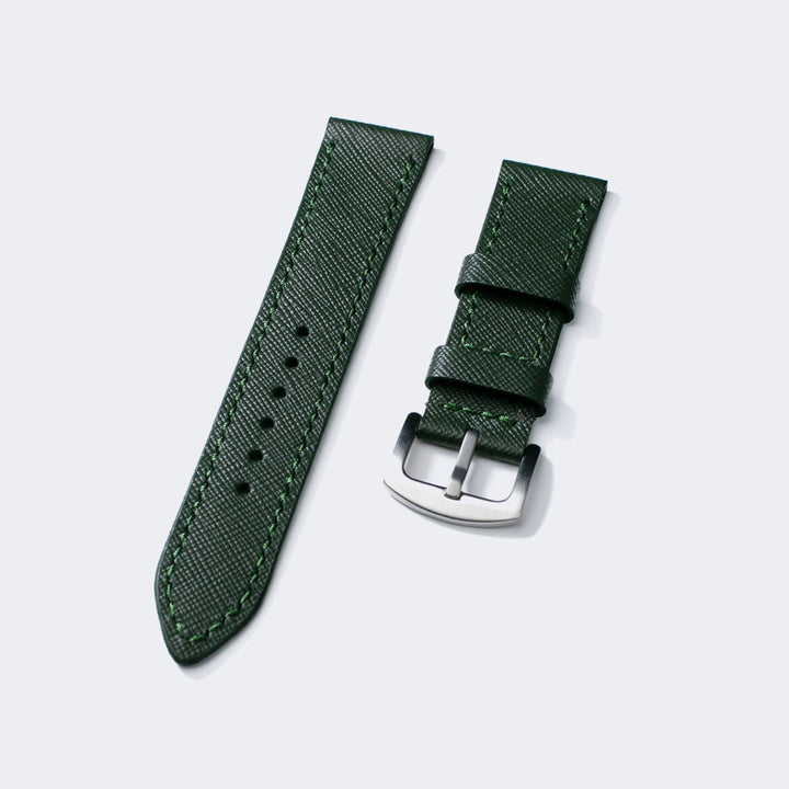 Saffiano Koyu Yeşil Deri Saat Kayışı