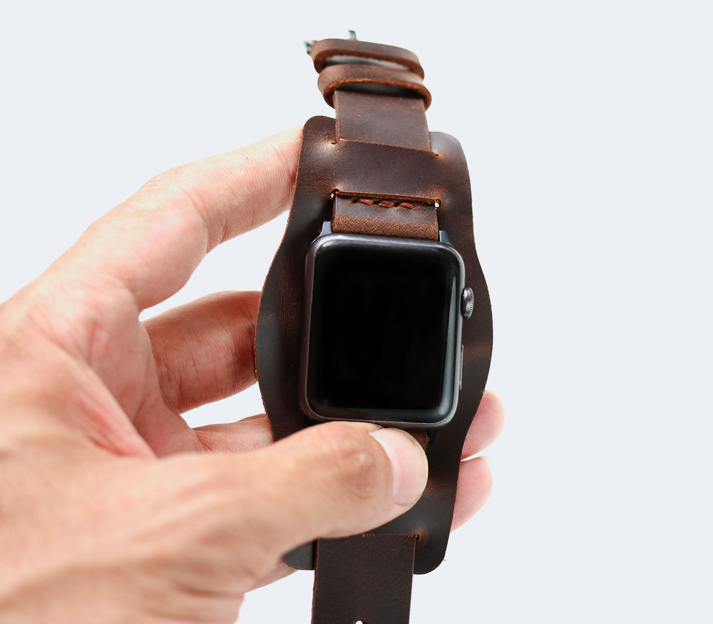 (YENİ) Bund Strap - Apple Watch Deri Saat Kayışı - Antik Kahve
