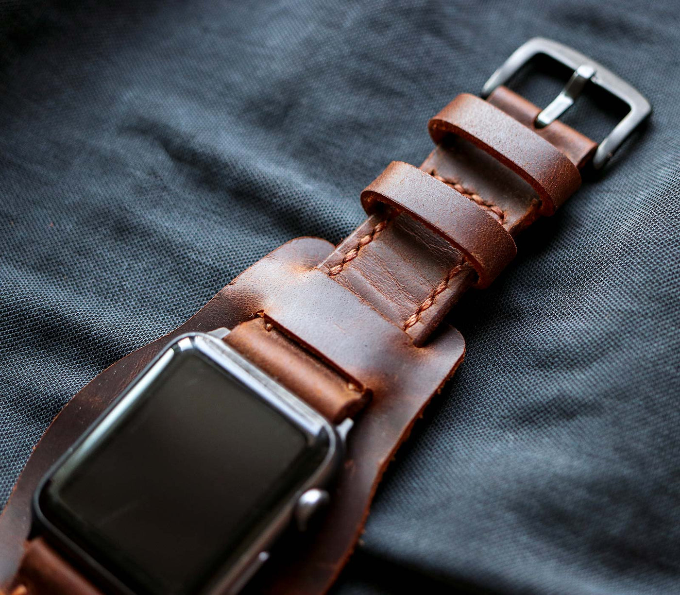 (YENİ) Bund Strap - Özel Yapım Apple Watch Deri Saat Kayışı - Antik Kahve