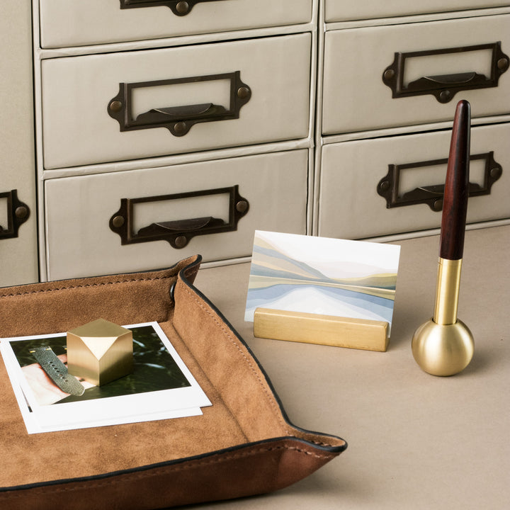 Hediyelik Ahşap Kutulu Pirinç Masaüstü 4'lü Set - Brass Aksesuar