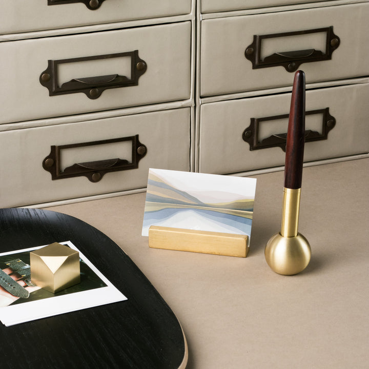 Hediyelik Ahşap Kutulu Pirinç Masaüstü 4'lü Set - Brass Aksesuar