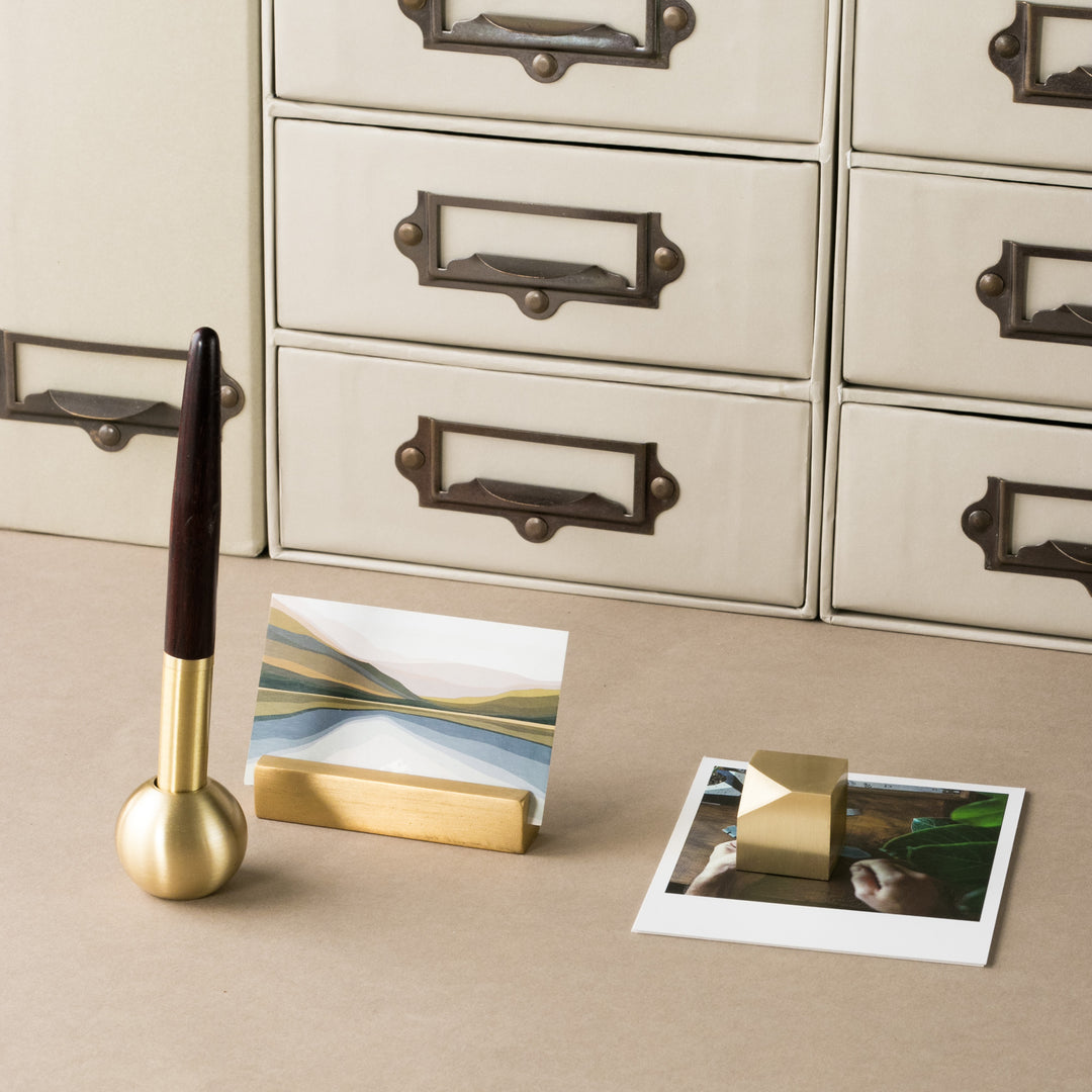 Hediyelik Ahşap Kutulu Pirinç Masaüstü 4'lü Set - Brass Aksesuar