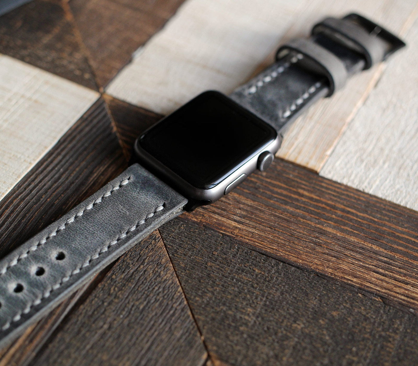 Özel Yapım Apple Watch Deri Saat Kayışı - Antik Gri